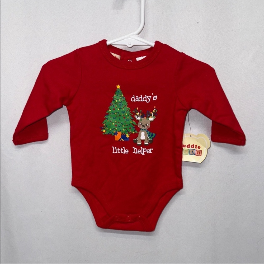 Cuddle Bear Baby 3M Red Daddy’s Little Helper Christmas Bodysuit Long Sleeve NWT